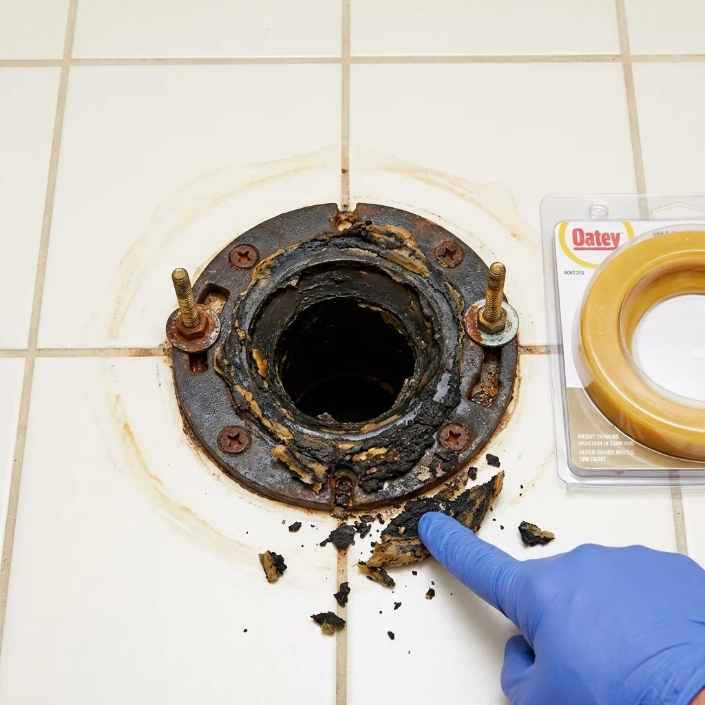 Failed wax ring showing water seepage at the base of a toilet in a Auburn, KY home