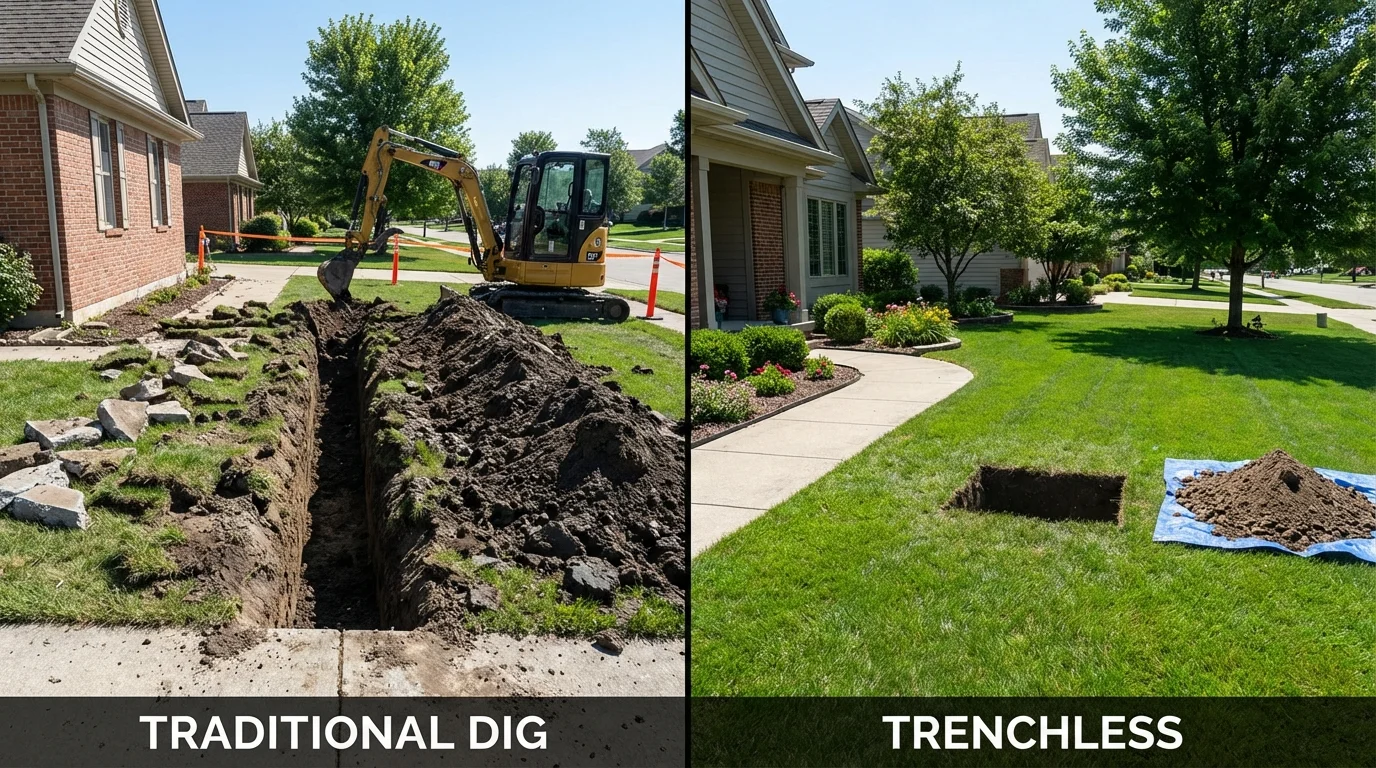 Trenchless sewer repair with minimal yard damage versus traditional excavation in Auburn, KY